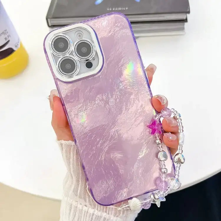 Plating Glitter Texture Chain Wristband TPU Phone Case with Lens Film