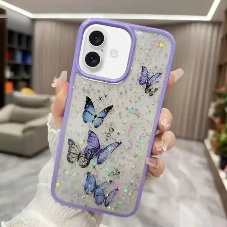 Color Butterfly Glitter Epoxy TPU Phone Case