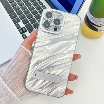 Plating Glitter Texture Fold Holder TPU Phone Case with Lens Film