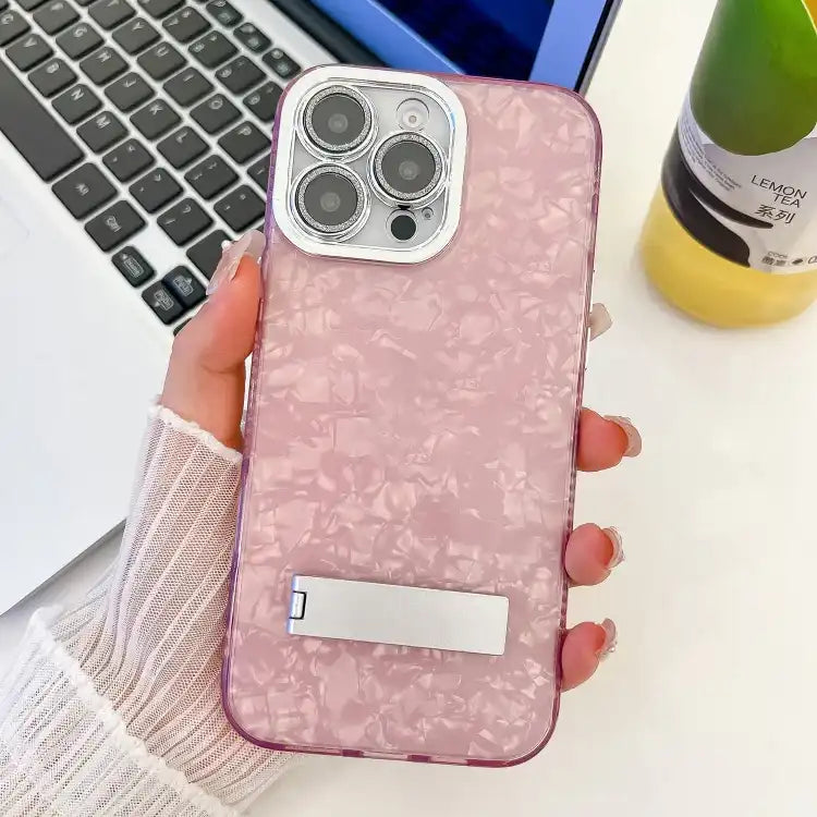 Plating Glitter Texture Fold Holder TPU Phone Case with Lens Film