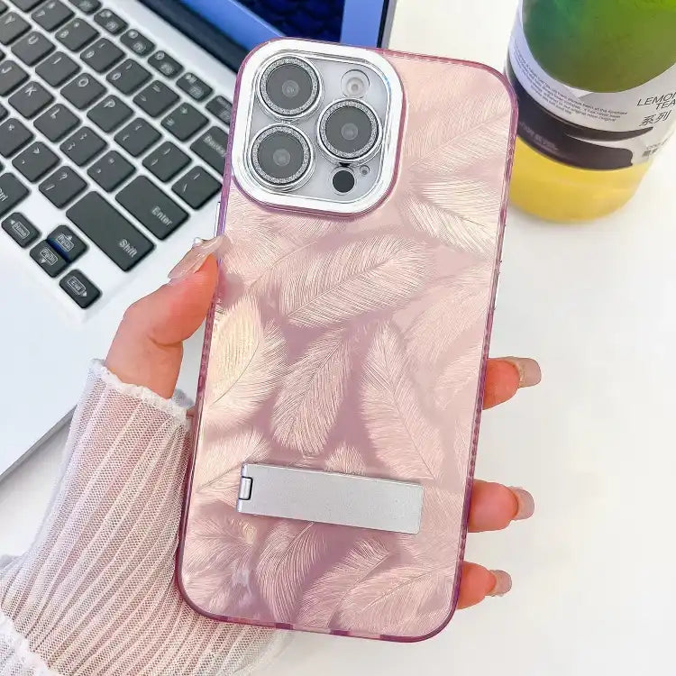 Plating Glitter Texture Fold Holder TPU Phone Case with Lens Film