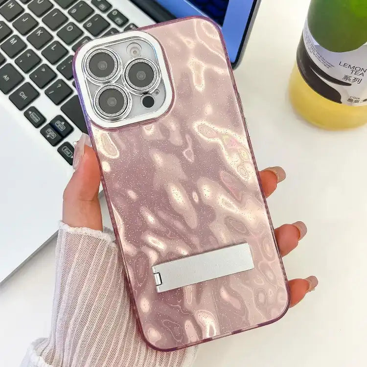 Plating Glitter Texture Fold Holder TPU Phone Case with Lens Film