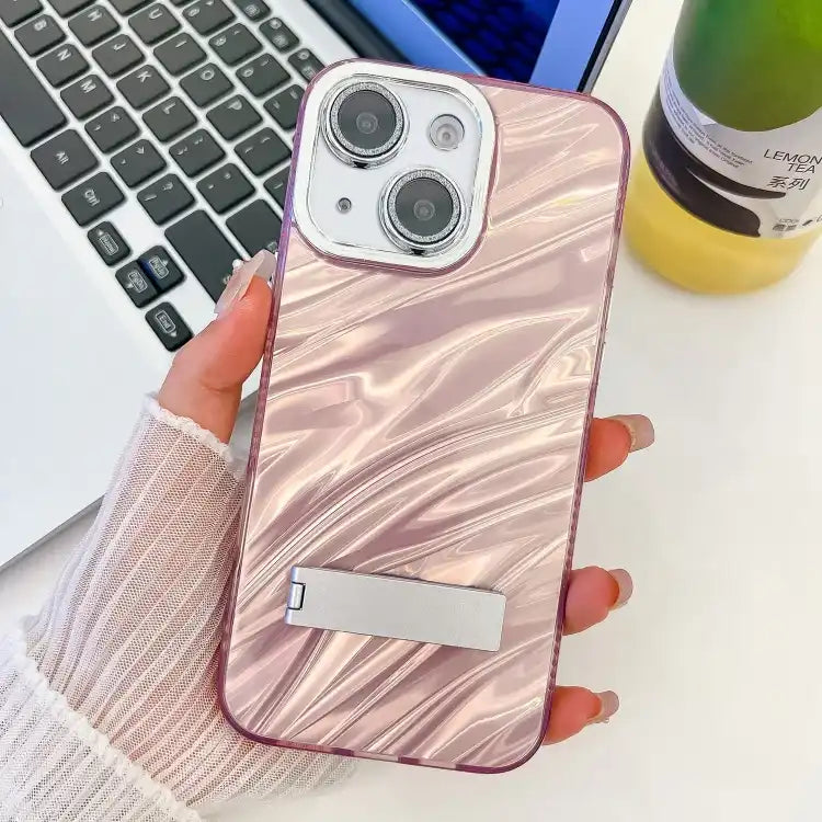 Plating Glitter Texture Fold Holder TPU Phone Case with Lens Film