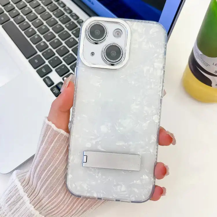 Plating Glitter Texture Fold Holder TPU Phone Case with Lens Film