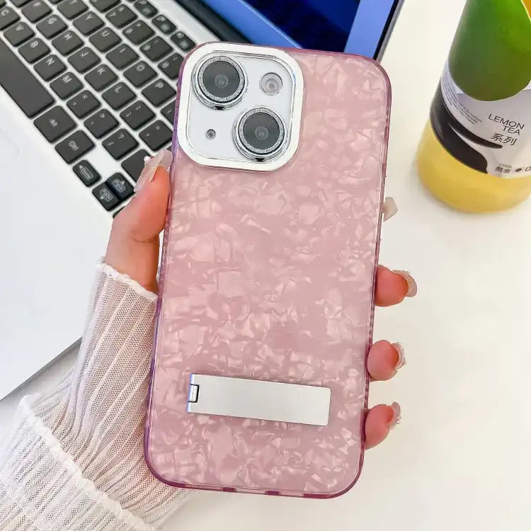 Plating Glitter Texture Fold Holder TPU Phone Case with Lens Film