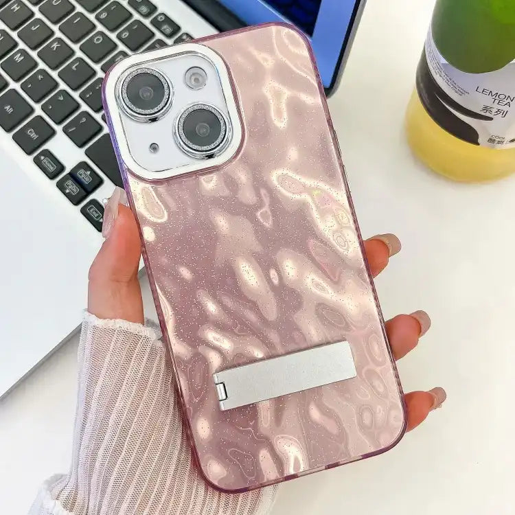 Plating Glitter Texture Fold Holder TPU Phone Case with Lens Film