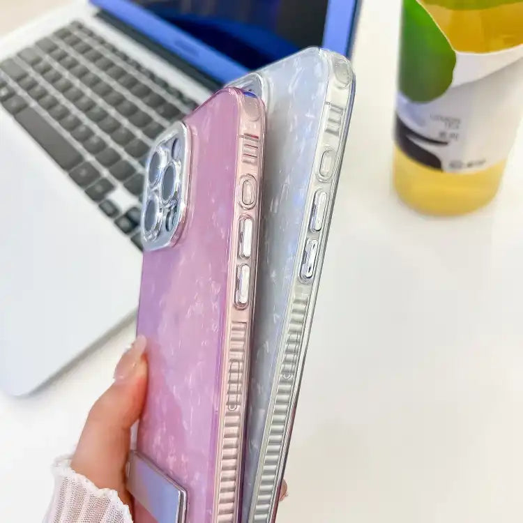 Plating Glitter Texture Fold Holder TPU Phone Case with Lens Film