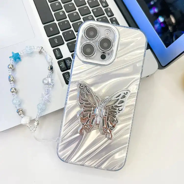 Plating Glitter Lens Film Texture Butterfly Holder Wristband Phone Case