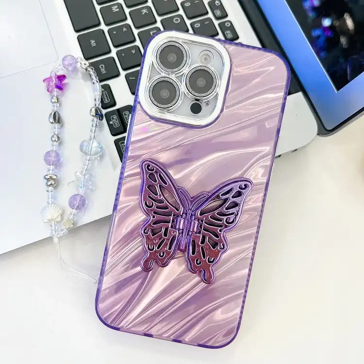 Plating Glitter Lens Film Texture Butterfly Holder Wristband Phone Case
