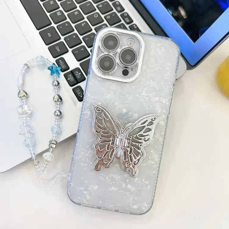 Plating Glitter Lens Film Texture Butterfly Holder Wristband Phone Case