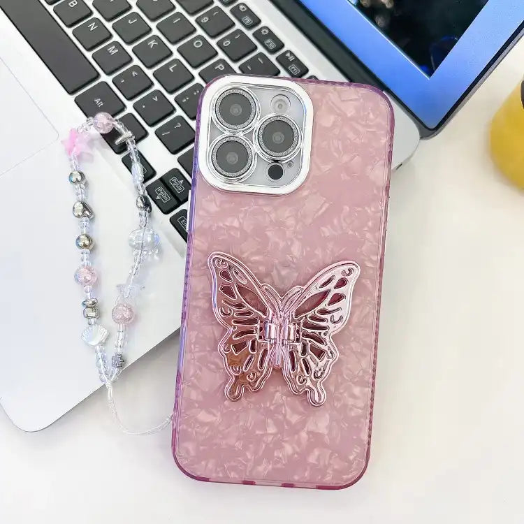 Plating Glitter Lens Film Texture Butterfly Holder Wristband Phone Case
