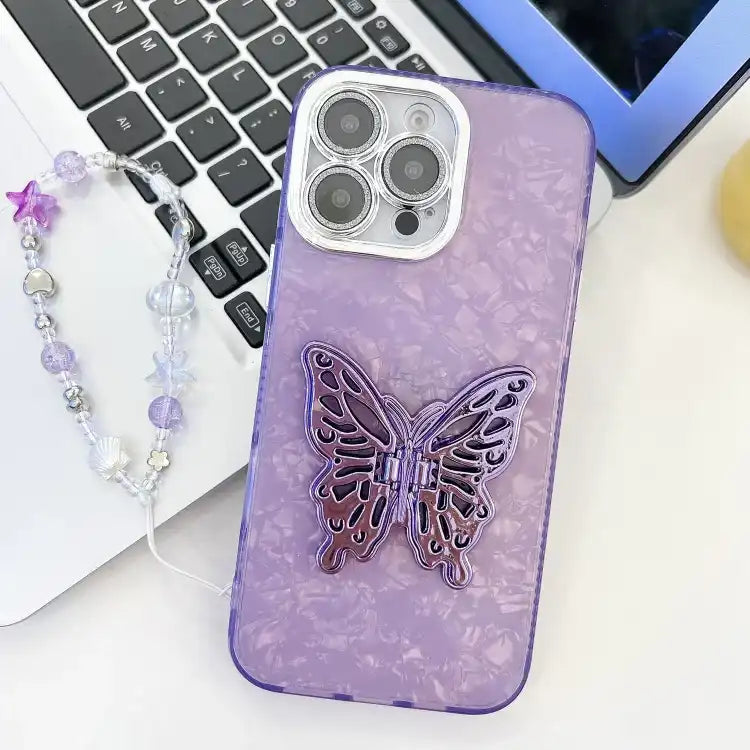 Plating Glitter Lens Film Texture Butterfly Holder Wristband Phone Case