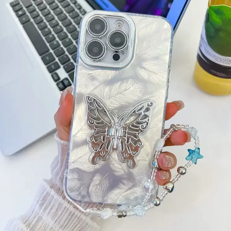 Plating Glitter Lens Film Texture Butterfly Holder Wristband Phone Case