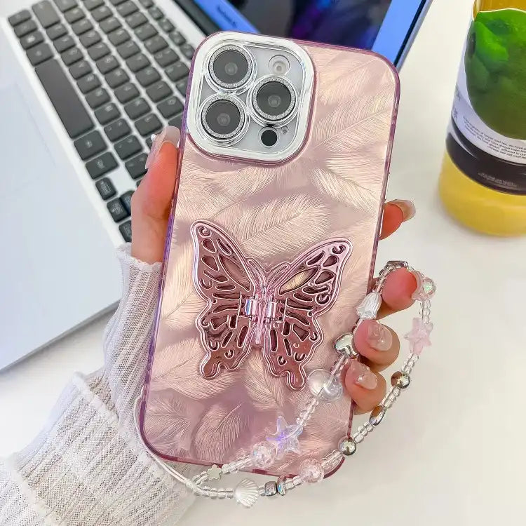 Plating Glitter Lens Film Texture Butterfly Holder Wristband Phone Case