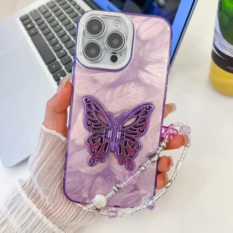 Plating Glitter Lens Film Texture Butterfly Holder Wristband Phone Case