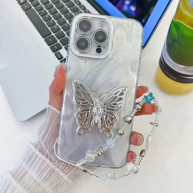Plating Glitter Lens Film Texture Butterfly Holder Wristband Phone Case