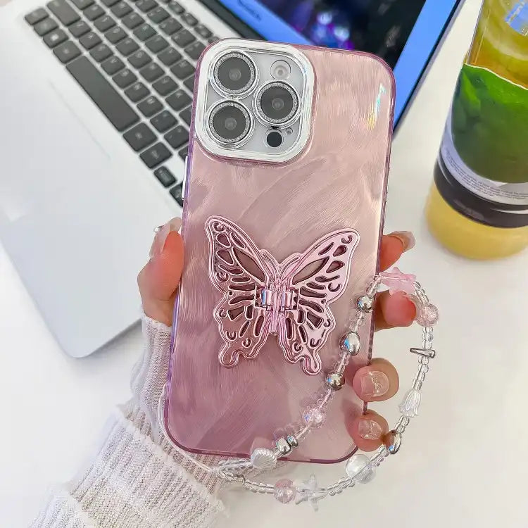 Plating Glitter Lens Film Texture Butterfly Holder Wristband Phone Case