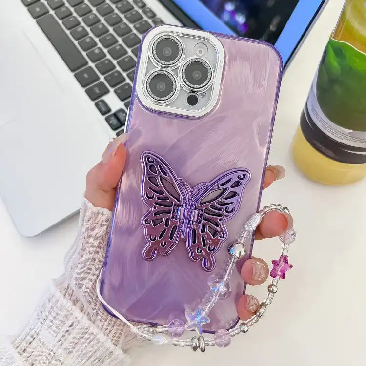 Plating Glitter Lens Film Texture Butterfly Holder Wristband Phone Case