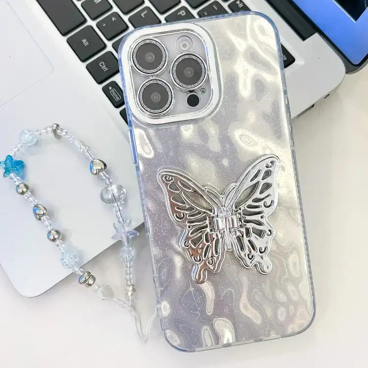Plating Glitter Lens Film Texture Butterfly Holder Wristband Phone Case