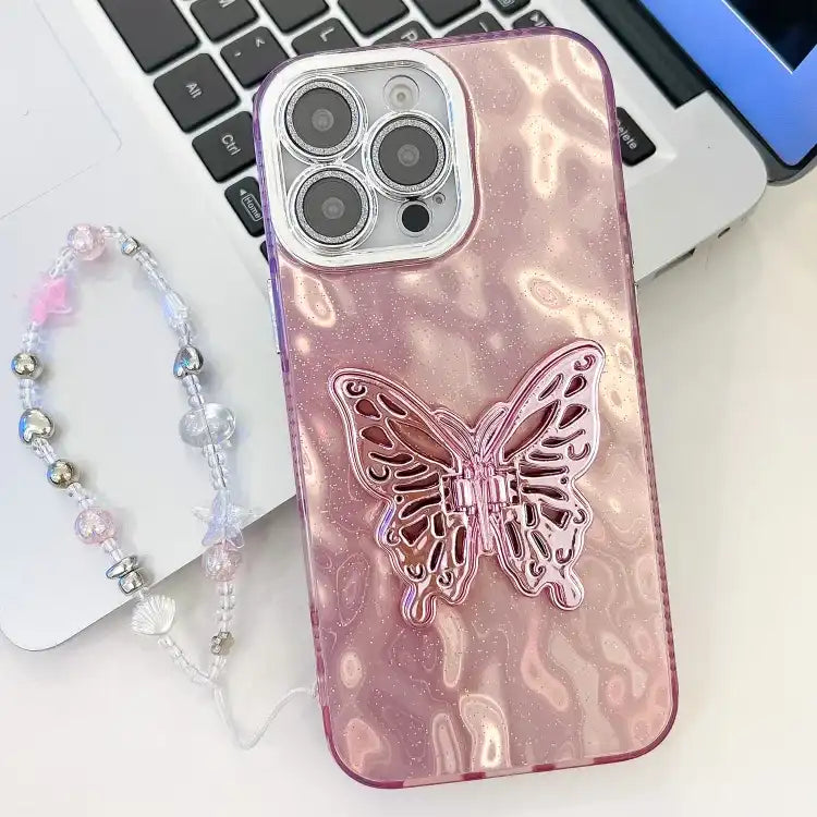 Plating Glitter Lens Film Texture Butterfly Holder Wristband Phone Case
