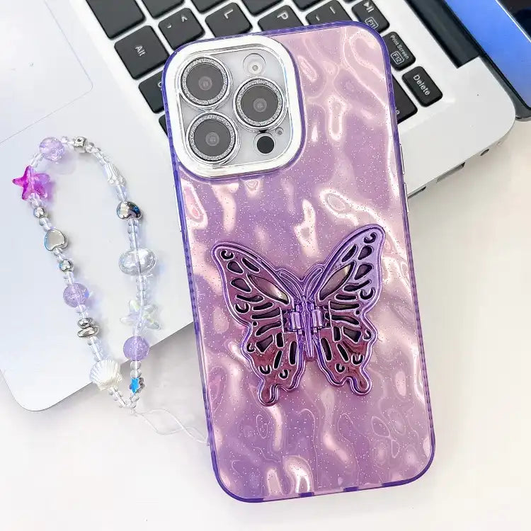 Plating Glitter Lens Film Texture Butterfly Holder Wristband Phone Case