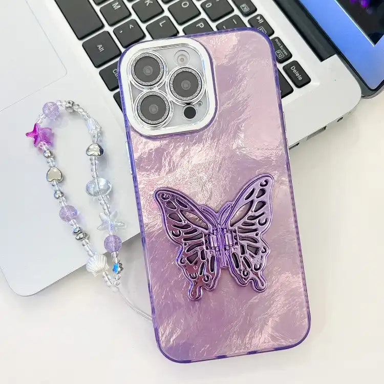 Plating Glitter Lens Film Texture Butterfly Holder Wristband Phone Case