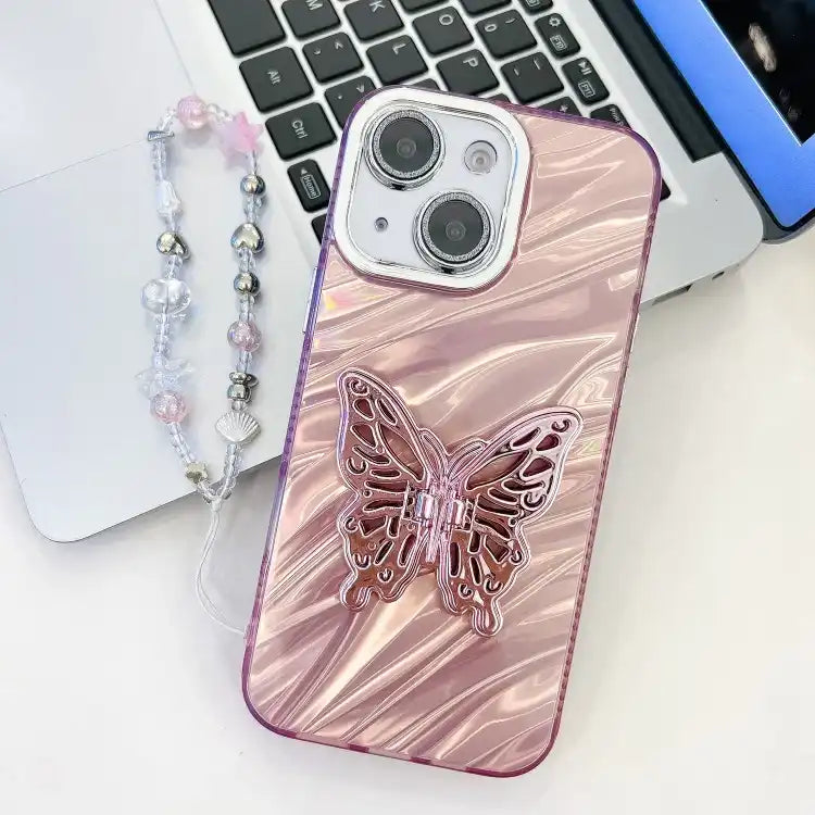 Plating Glitter Lens Film Texture Butterfly Holder Wristband Phone Case