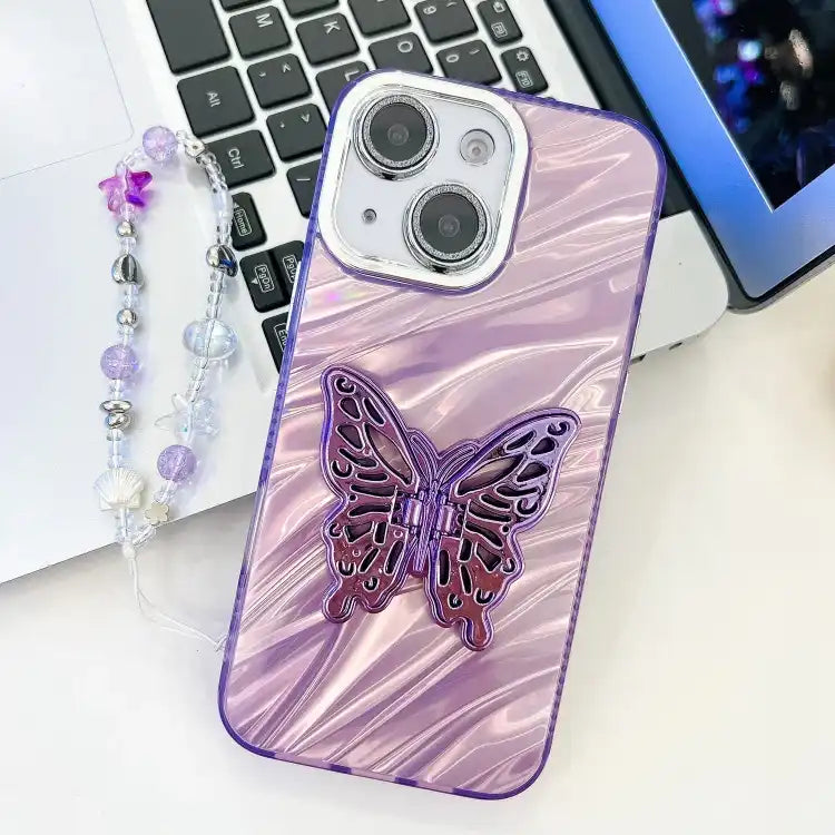 Plating Glitter Lens Film Texture Butterfly Holder Wristband Phone Case
