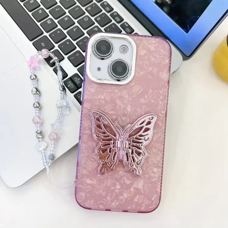 Plating Glitter Lens Film Texture Butterfly Holder Wristband Phone Case