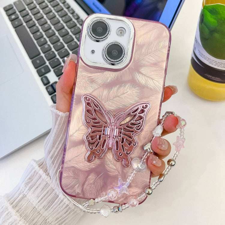 Plating Glitter Lens Film Texture Butterfly Holder Wristband Phone Case