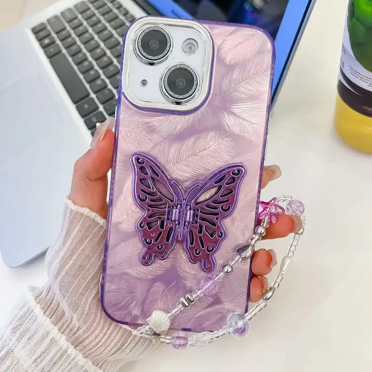 Plating Glitter Lens Film Texture Butterfly Holder Wristband Phone Case