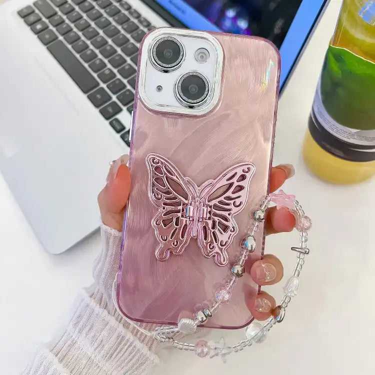 Plating Glitter Lens Film Texture Butterfly Holder Wristband Phone Case