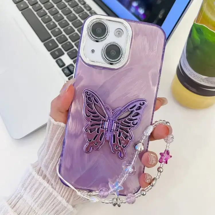 Plating Glitter Lens Film Texture Butterfly Holder Wristband Phone Case