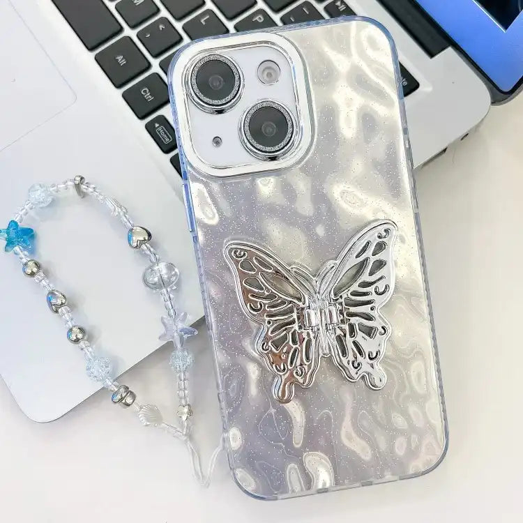 Plating Glitter Lens Film Texture Butterfly Holder Wristband Phone Case