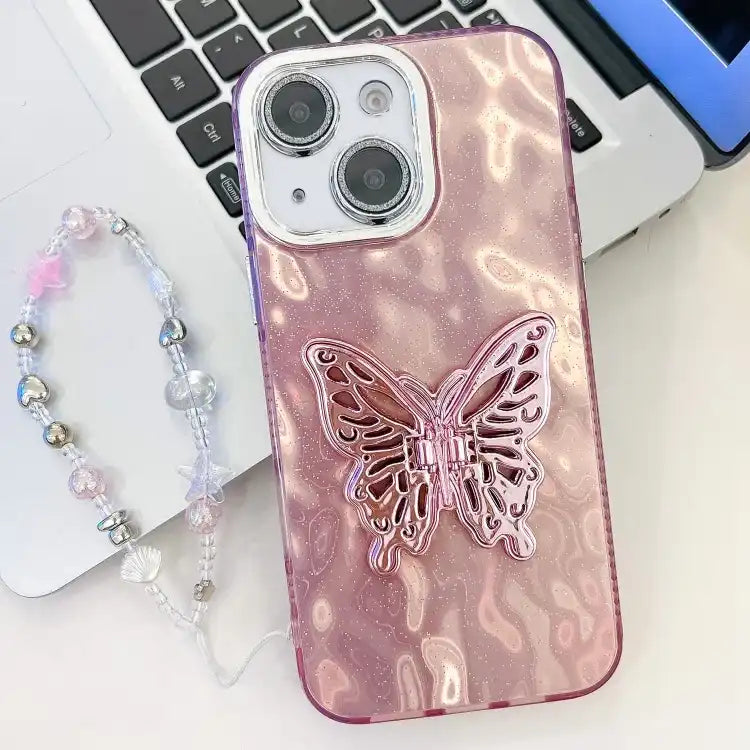 Plating Glitter Lens Film Texture Butterfly Holder Wristband Phone Case