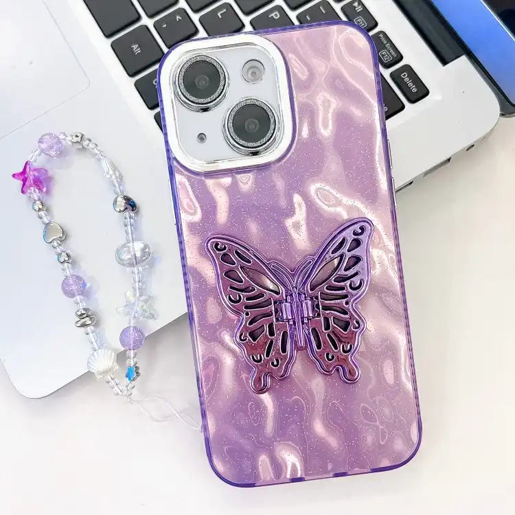 Plating Glitter Lens Film Texture Butterfly Holder Wristband Phone Case