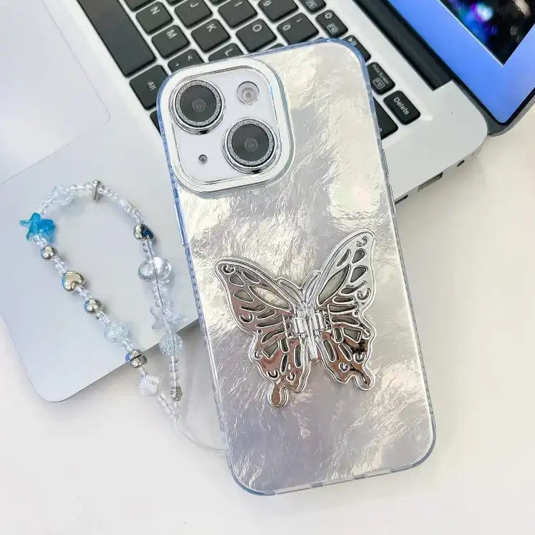 Plating Glitter Lens Film Texture Butterfly Holder Wristband Phone Case