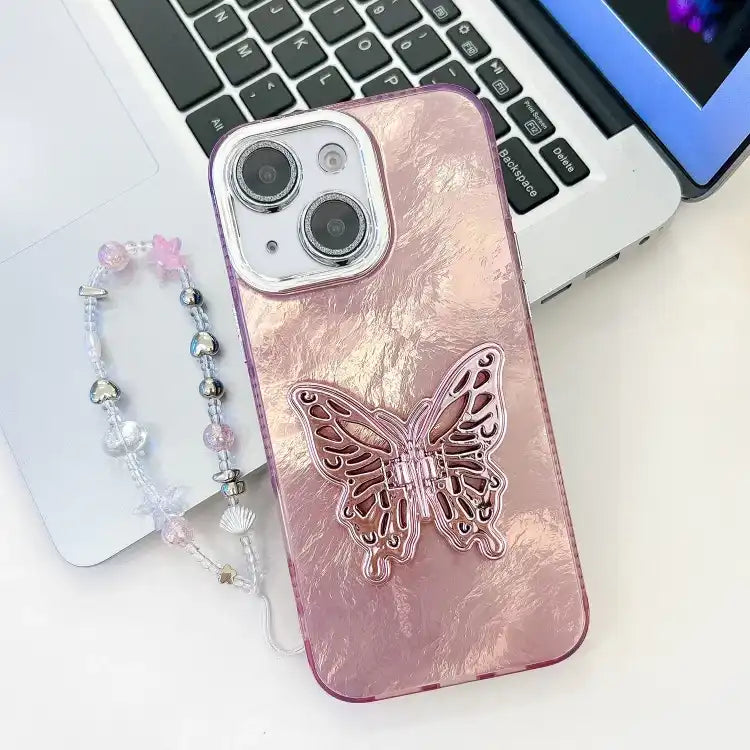 Plating Glitter Lens Film Texture Butterfly Holder Wristband Phone Case