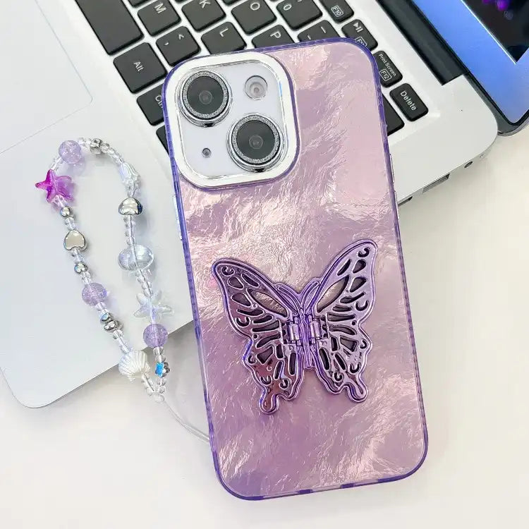 Plating Glitter Lens Film Texture Butterfly Holder Wristband Phone Case