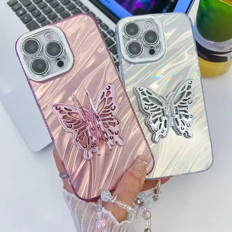 Plating Glitter Lens Film Texture Butterfly Holder Wristband Phone Case