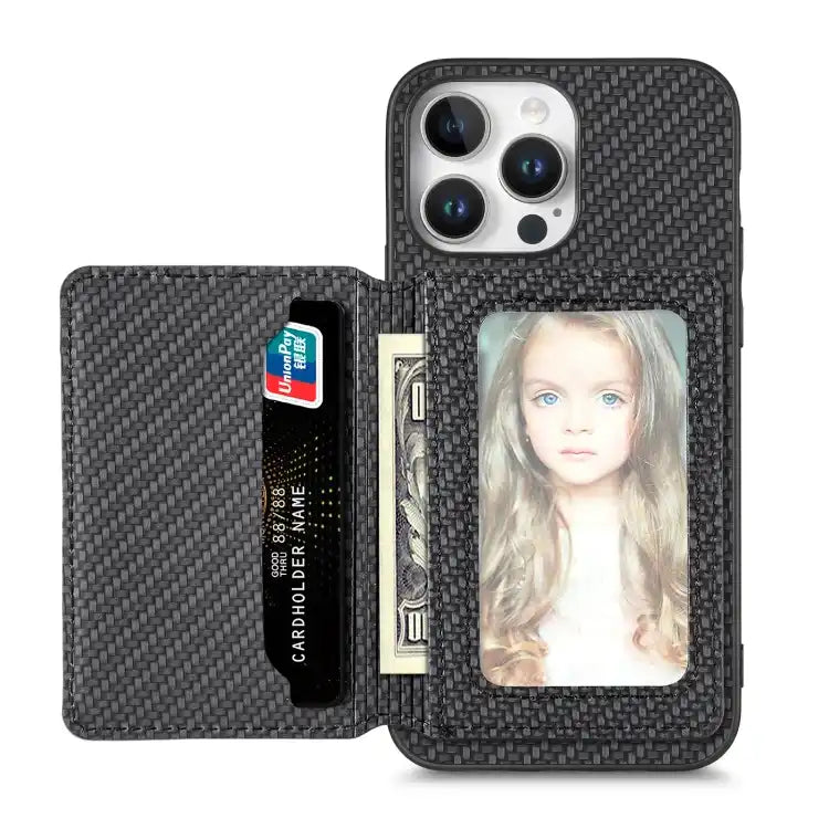 Carbon Fiber Magnetic Card Wallet RFID Blocking Phone Case