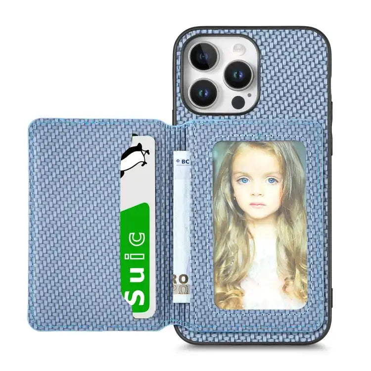 Carbon Fiber Magnetic Card Wallet RFID Blocking Phone Case