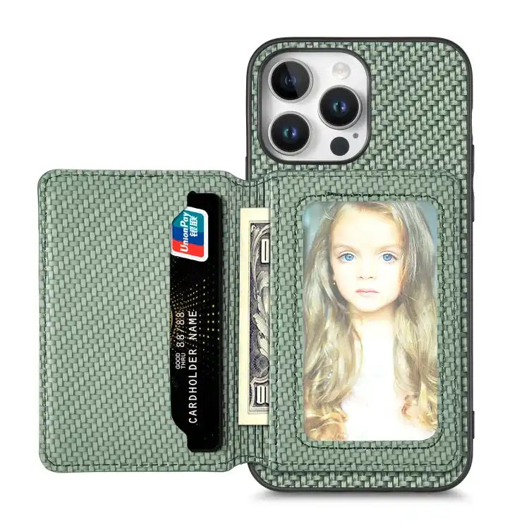 Carbon Fiber Magnetic Card Wallet RFID Blocking Phone Case