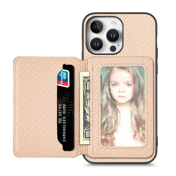 Carbon Fiber Magnetic Card Wallet RFID Blocking Phone Case