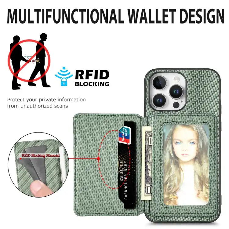 Carbon Fiber Magnetic Card Wallet RFID Blocking Phone Case