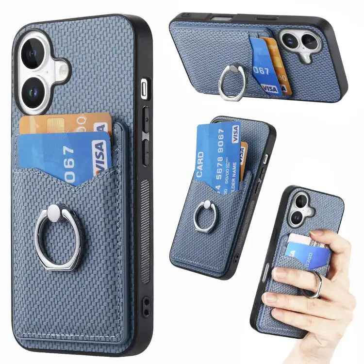 Carbon Fiber Card Wallet Ring Phone Case