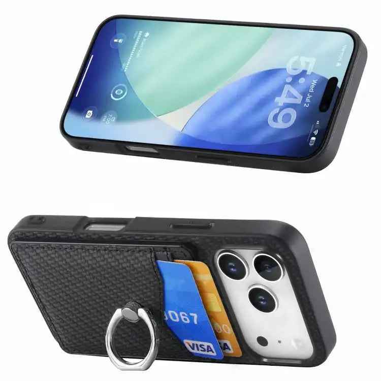 Carbon Fiber Card Wallet Ring Phone Case