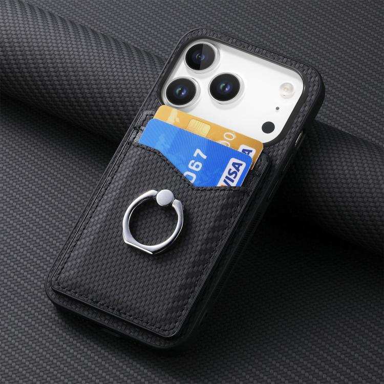 Carbon Fiber Card Wallet Ring Phone Case