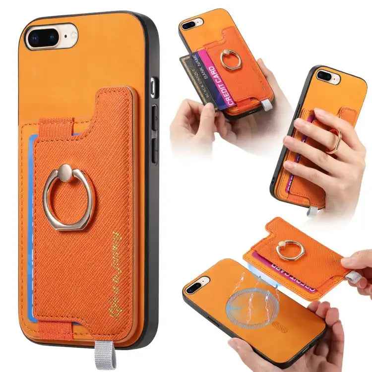 Retro Magsafe Cross Leather Ring Holder Card Bag Phone Case