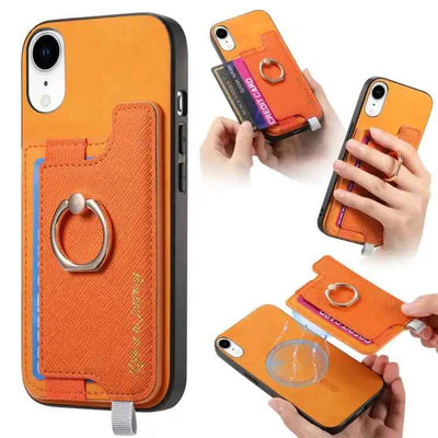 Retro Magsafe Cross Leather Ring Holder Card Bag Phone Case